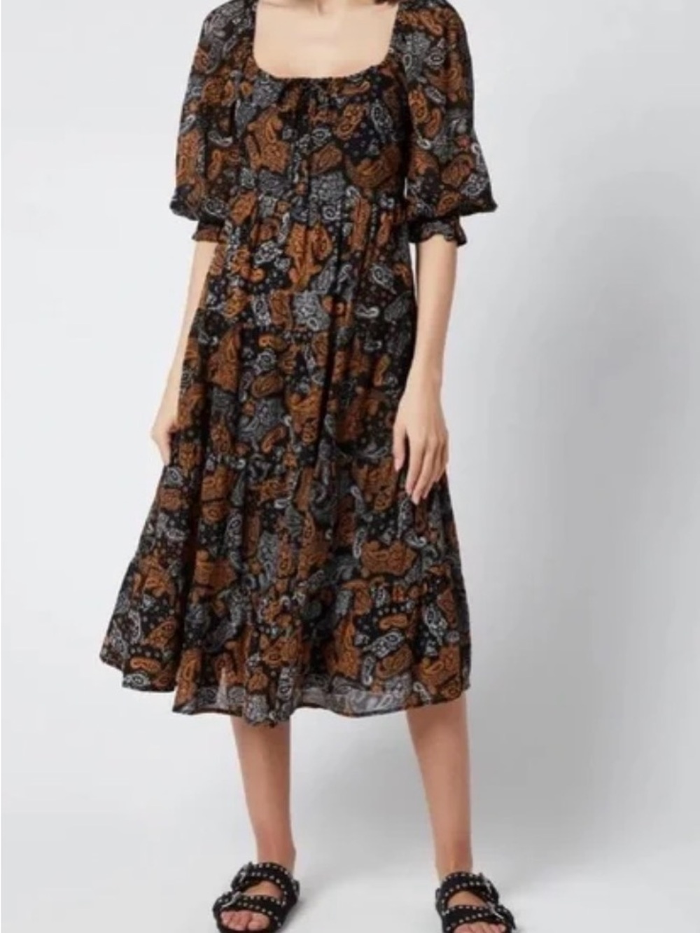 Faithfull the Brand Darsha Midi Dress in Ankara Paisley Print - Picture 2 of 8